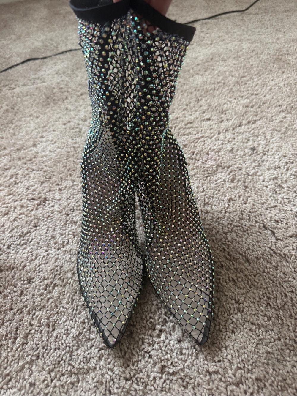 Public Desire Diamond Mesh Pointed-Toe Sock Boots - Black Iridescent